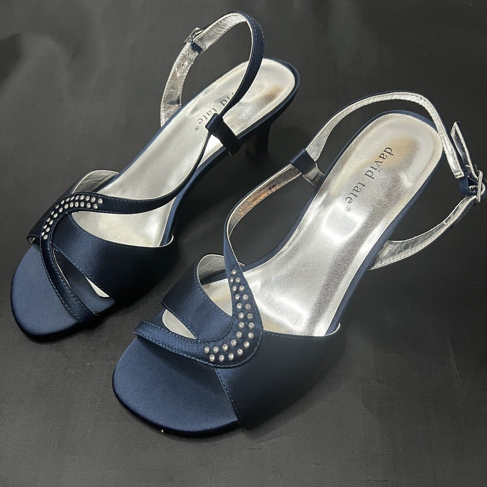 David Tate Cresent Heel Slingback Buckle Sandal - Women's Size 8 - Navy EUC